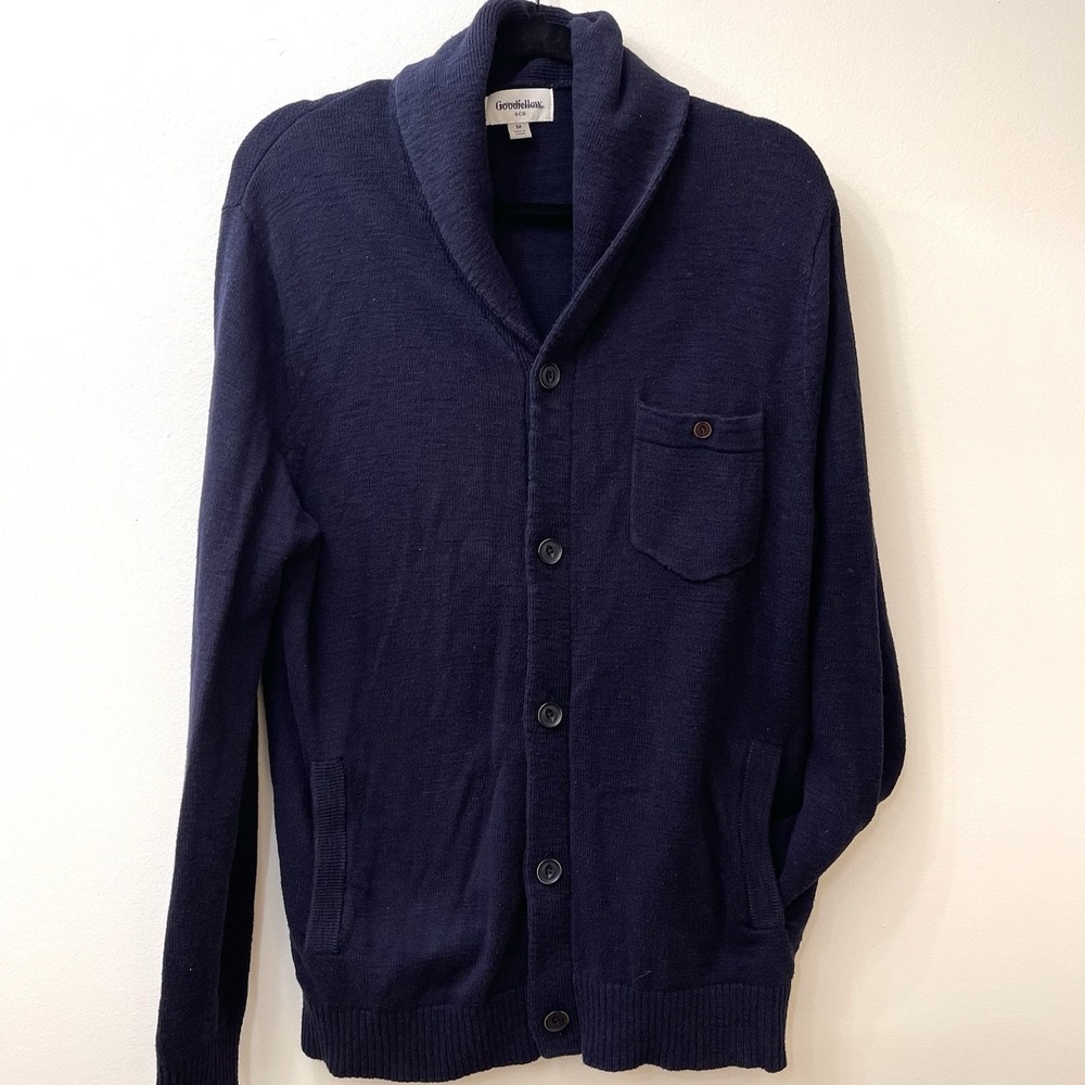 Shawl Collar Cardigan Pockets Mens Medium Goodfellow Navy‎ Button Up